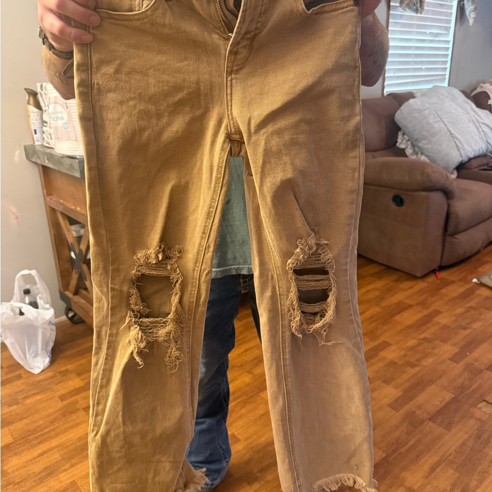 Distressed Tan Ankle Jeans